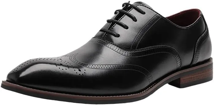 Men's British Retro Brogue Business Formal Shoes Pointed Toe Lace-up Comfortable Fashion Embossing Suits Casual Shoes Slip Resistant Rubber Soft Sole Oxford Shoes for Men(D,10)