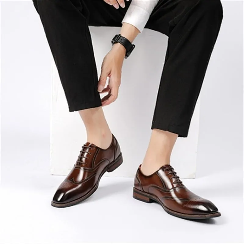 Men's British Retro Brogue Business Formal Shoes Pointed Toe Lace-up Comfortable Fashion Embossing Suits Casual Shoes Slip Resistant Rubber Soft Sole Oxford Shoes for Men(D,10)
