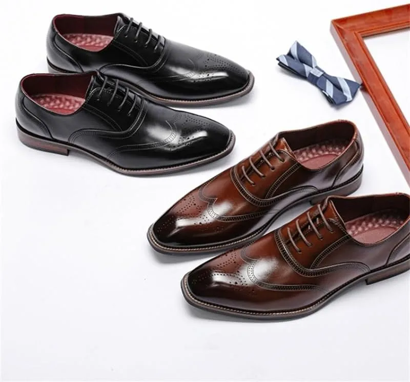 Men's British Retro Brogue Business Formal Shoes Pointed Toe Lace-up Comfortable Fashion Embossing Suits Casual Shoes Slip Resistant Rubber Soft Sole Oxford Shoes for Men(D,10)