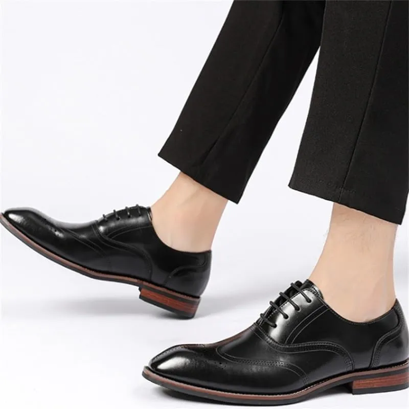 Men's British Retro Brogue Business Formal Shoes Pointed Toe Lace-up Comfortable Fashion Embossing Suits Casual Shoes Slip Resistant Rubber Soft Sole Oxford Shoes for Men(D,10)