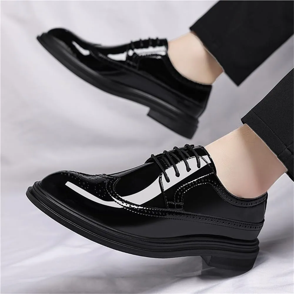 Men's Business Dress Shoes Glossy Brogue Carved Youth Formal Shoes Groom Wedding Shoes(8.5)