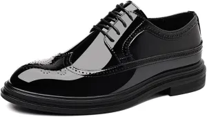 Men's Business Dress Shoes Glossy Brogue Carved Youth Formal Shoes Groom Wedding Shoes(8.5)