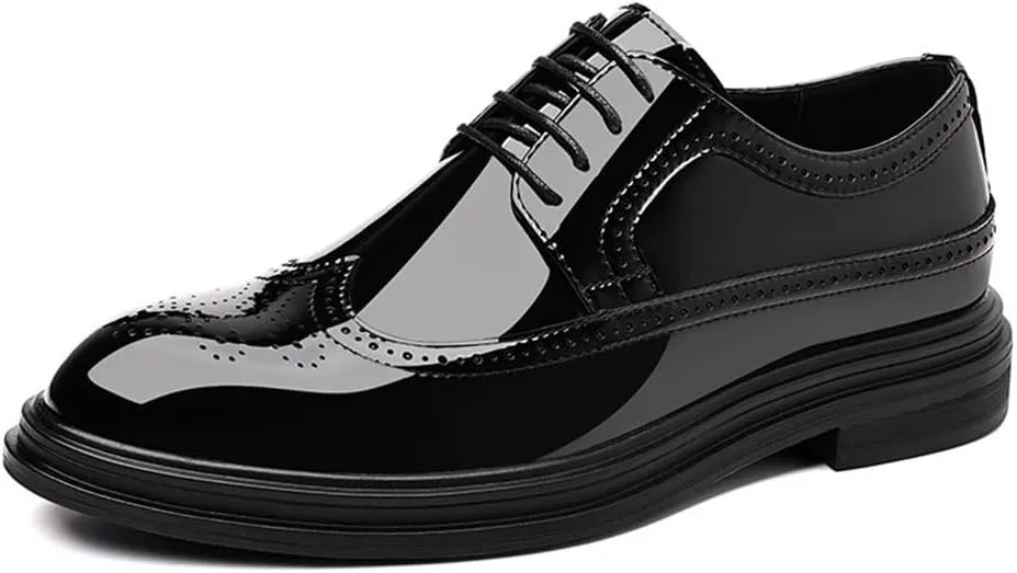 Men's Business Dress Shoes Glossy Brogue Carved Youth Formal Shoes Groom Wedding Shoes(8.5)
