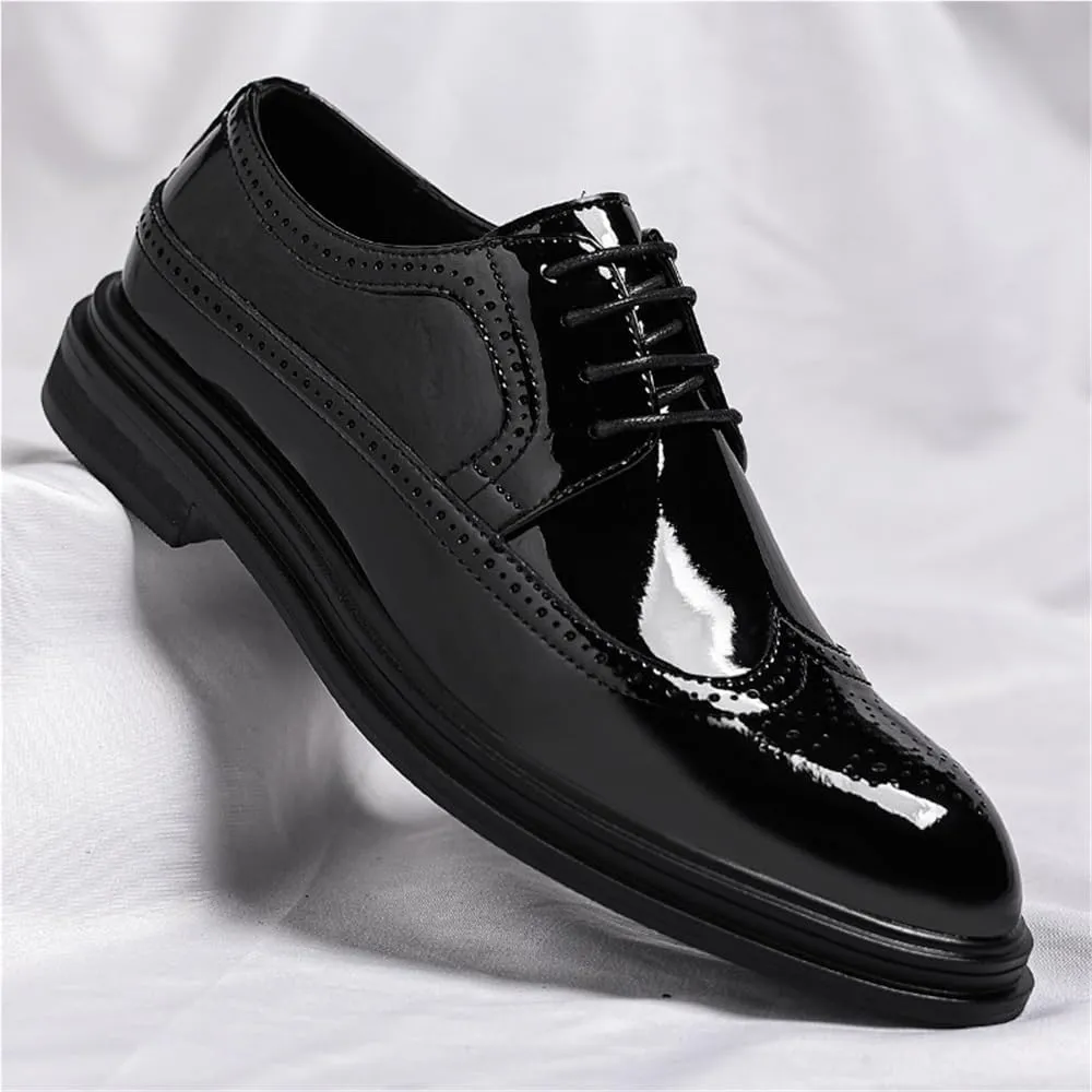 Men's Business Dress Shoes Glossy Brogue Carved Youth Formal Shoes Groom Wedding Shoes(8.5)