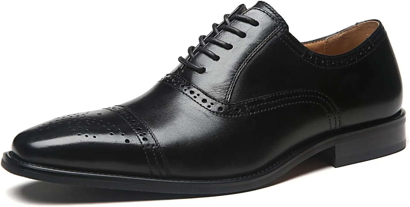 Mens Cap Toe Oxford Leather Lace Up Classic Comfortable Modern Formal Business Dress Shoes for Men