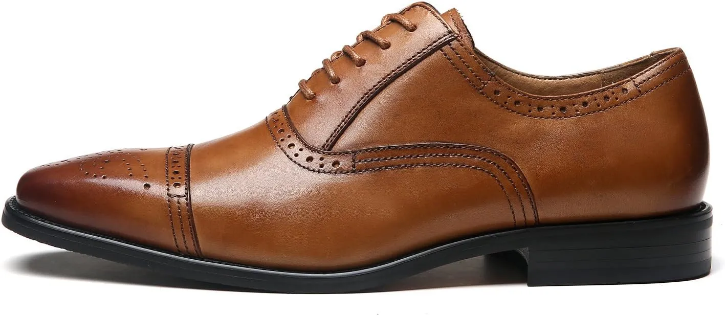 Mens Cap Toe Oxford Leather Lace Up Classic Comfortable Modern Formal Business Dress Shoes for Men