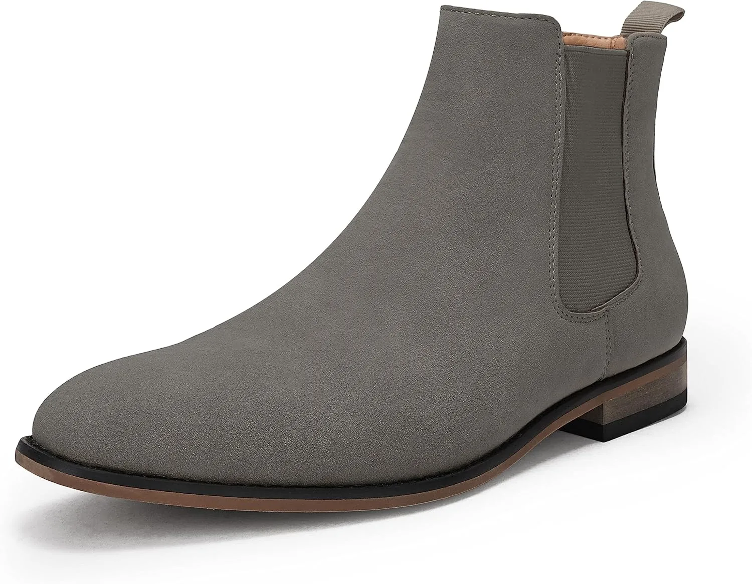 Mens Chelsea Boot Slip On Pointed Toe Stacked Low Heel Faux Suede Casual Dress Boot