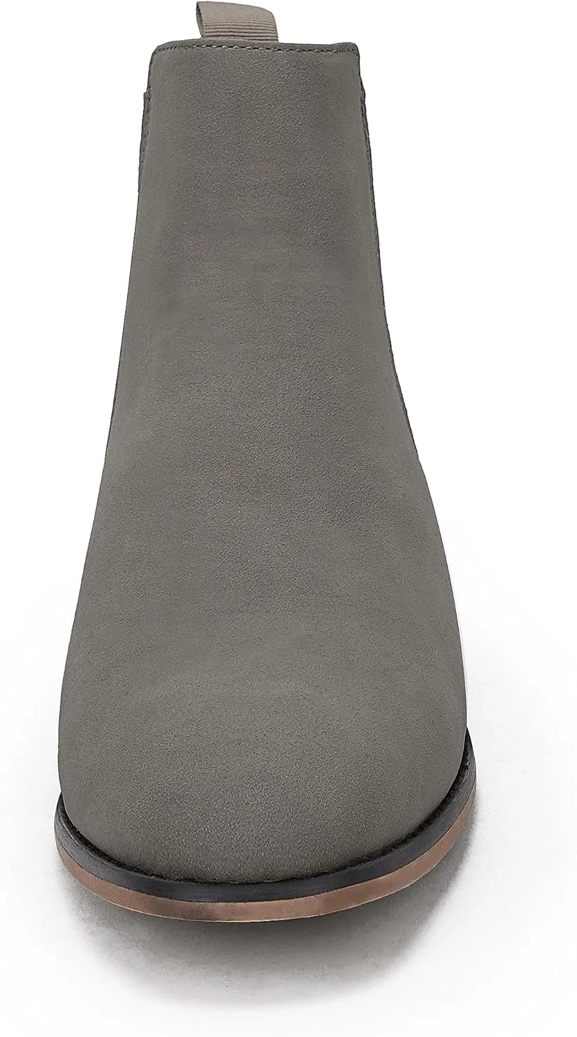 Mens Chelsea Boot Slip On Pointed Toe Stacked Low Heel Faux Suede Casual Dress Boot