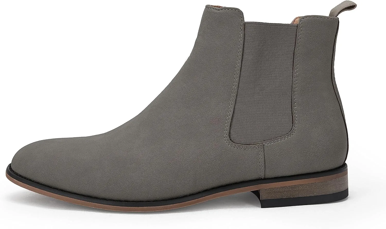 Mens Chelsea Boot Slip On Pointed Toe Stacked Low Heel Faux Suede Casual Dress Boot