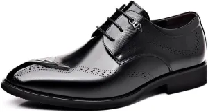 Men's Classic Lace Up Oxford Shoes - Breathable Leather Wingtip Brogue Formal Dress Shoes for Business & Weddings