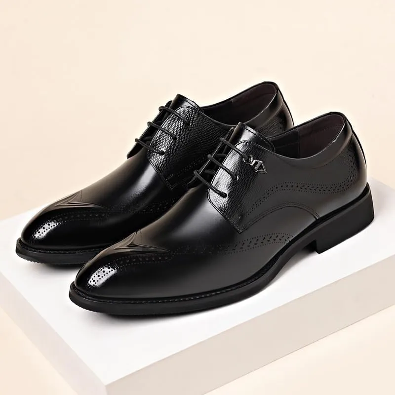 Men's Classic Lace Up Oxford Shoes - Breathable Leather Wingtip Brogue Formal Dress Shoes for Business & Weddings