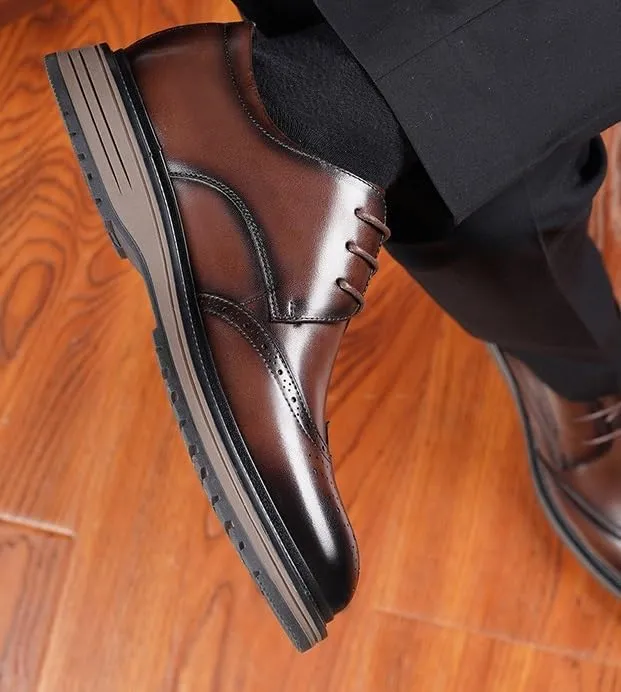 Men's Classic Leather Dress Shoes Men's Breathable Wingtip Brogue Oxfords for Men