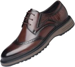 Men's Classic Leather Dress Shoes Men's Breathable Wingtip Brogue Oxfords for Men