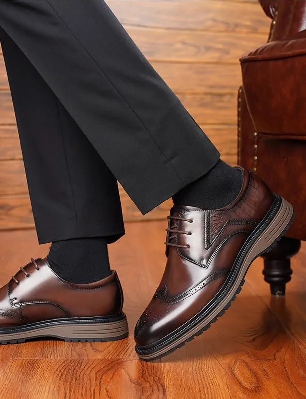 Men's Classic Leather Dress Shoes Men's Breathable Wingtip Brogue Oxfords for Men