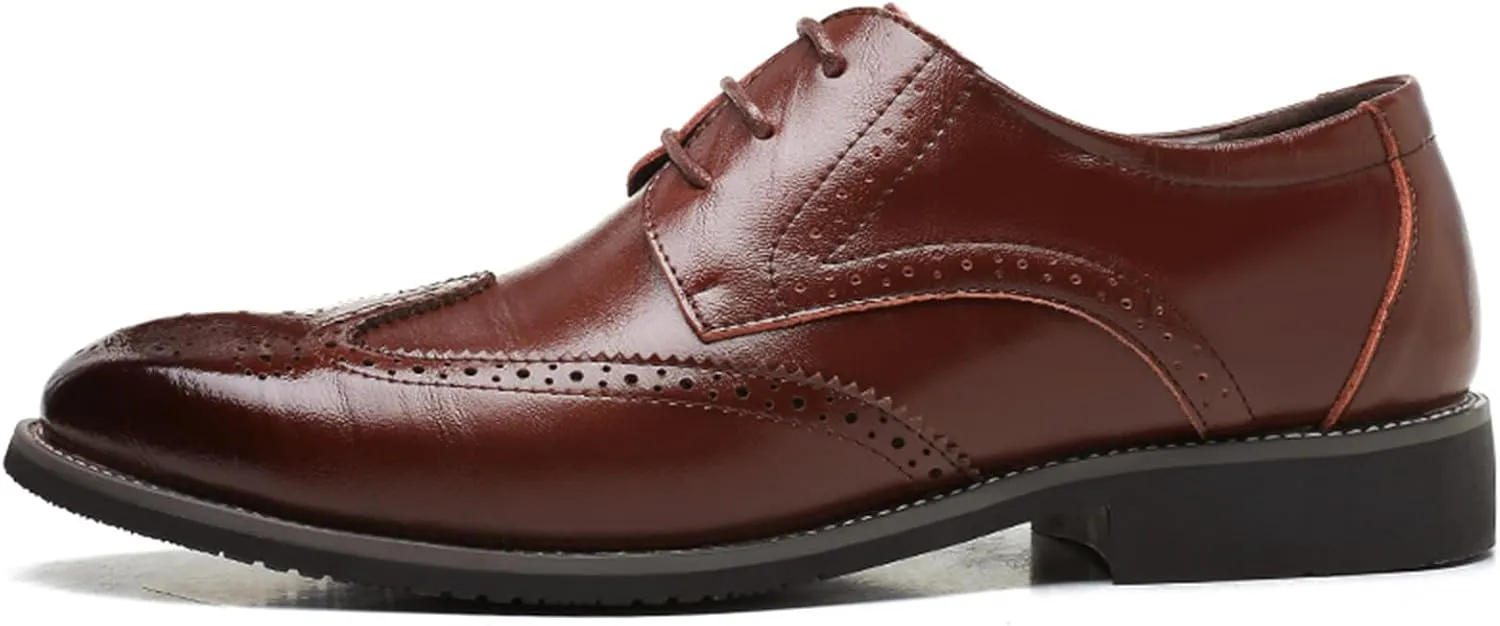 Men's Classic Leather Formal Business Oxford Wingtip Lace Up Retro Casual Dress Shoes for Men Comfortable