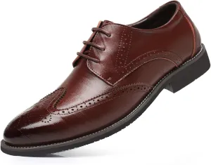 Men's Classic Leather Formal Business Oxford Wingtip Lace Up Retro Casual Dress Shoes for Men Comfortable