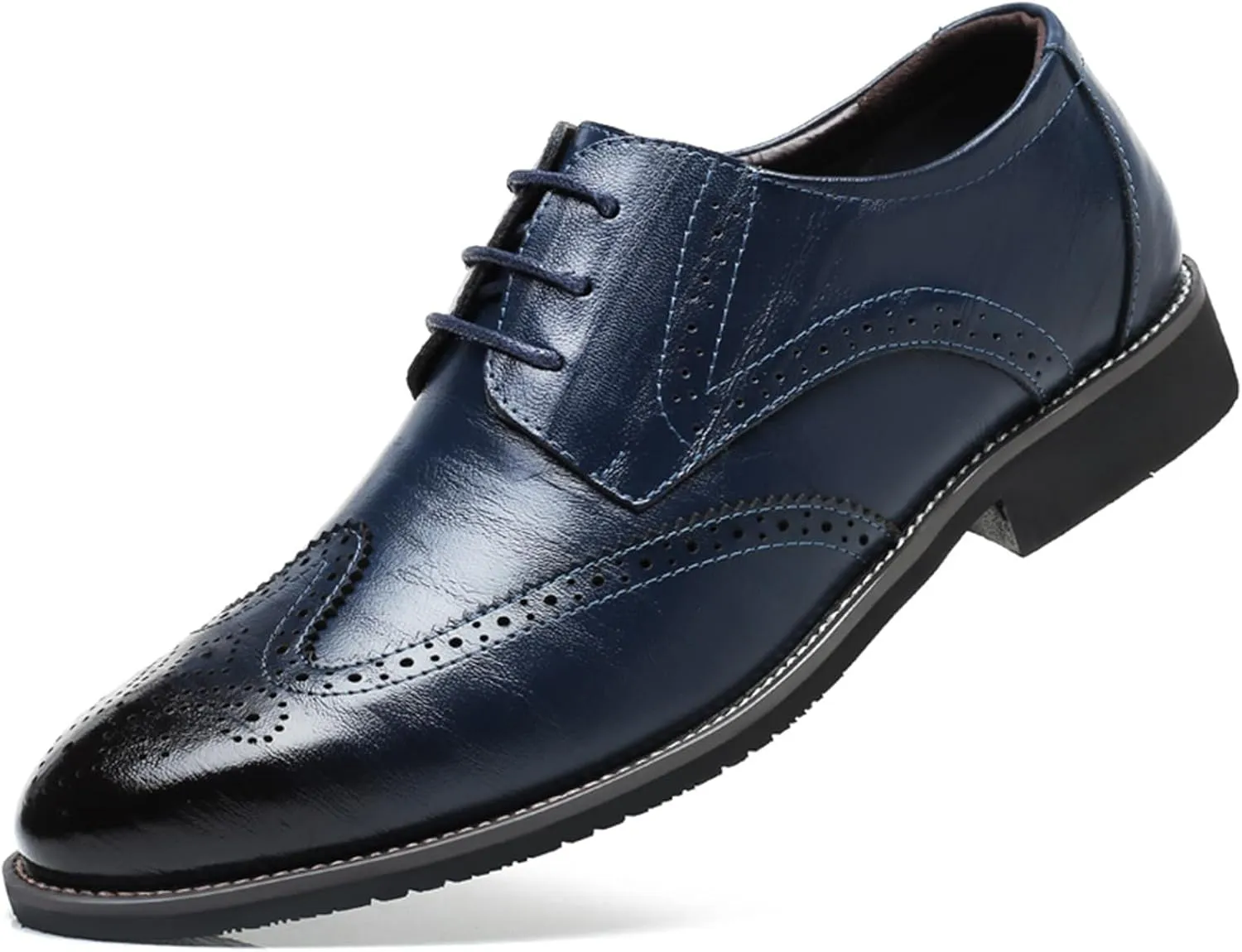 Men's Classic Leather Formal Business Oxford Wingtip Lace Up Retro Casual Dress Shoes for Men Comfortable