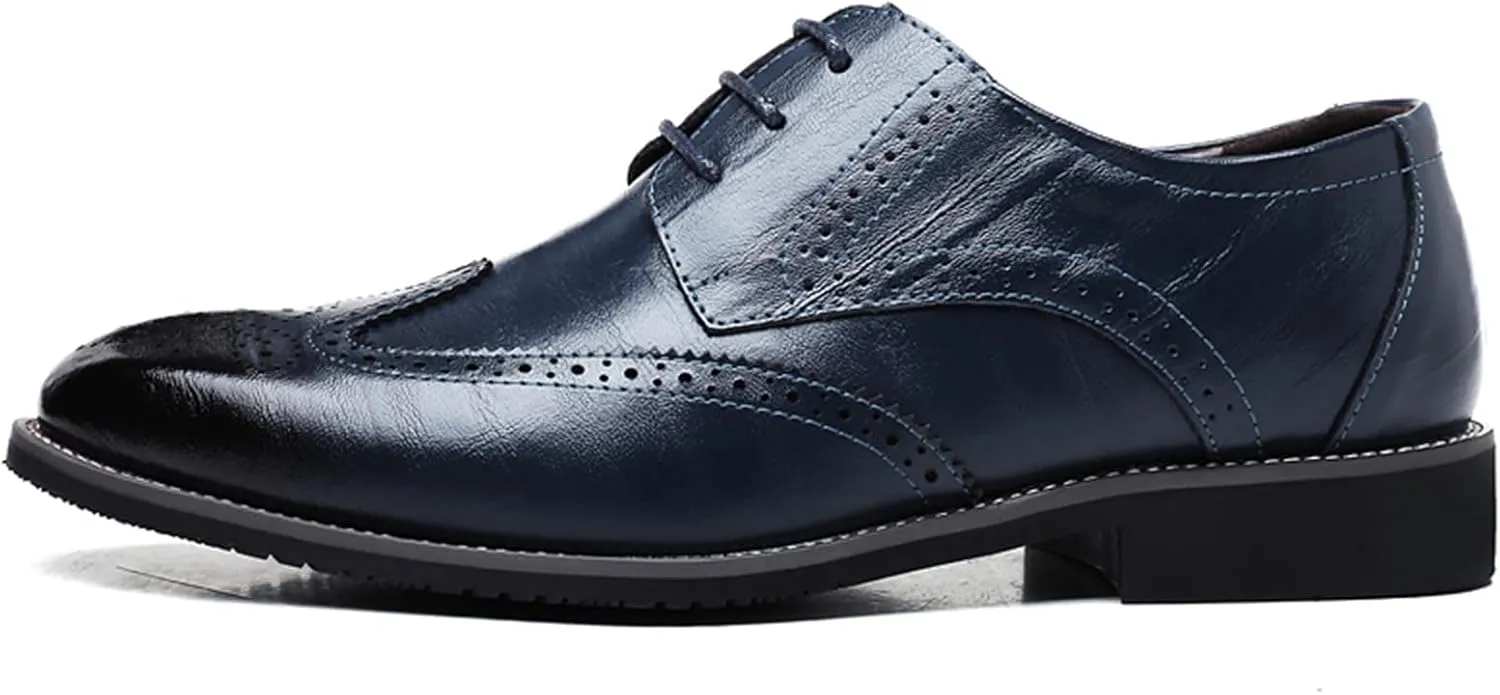 Men's Classic Leather Formal Business Oxford Wingtip Lace Up Retro Casual Dress Shoes for Men Comfortable