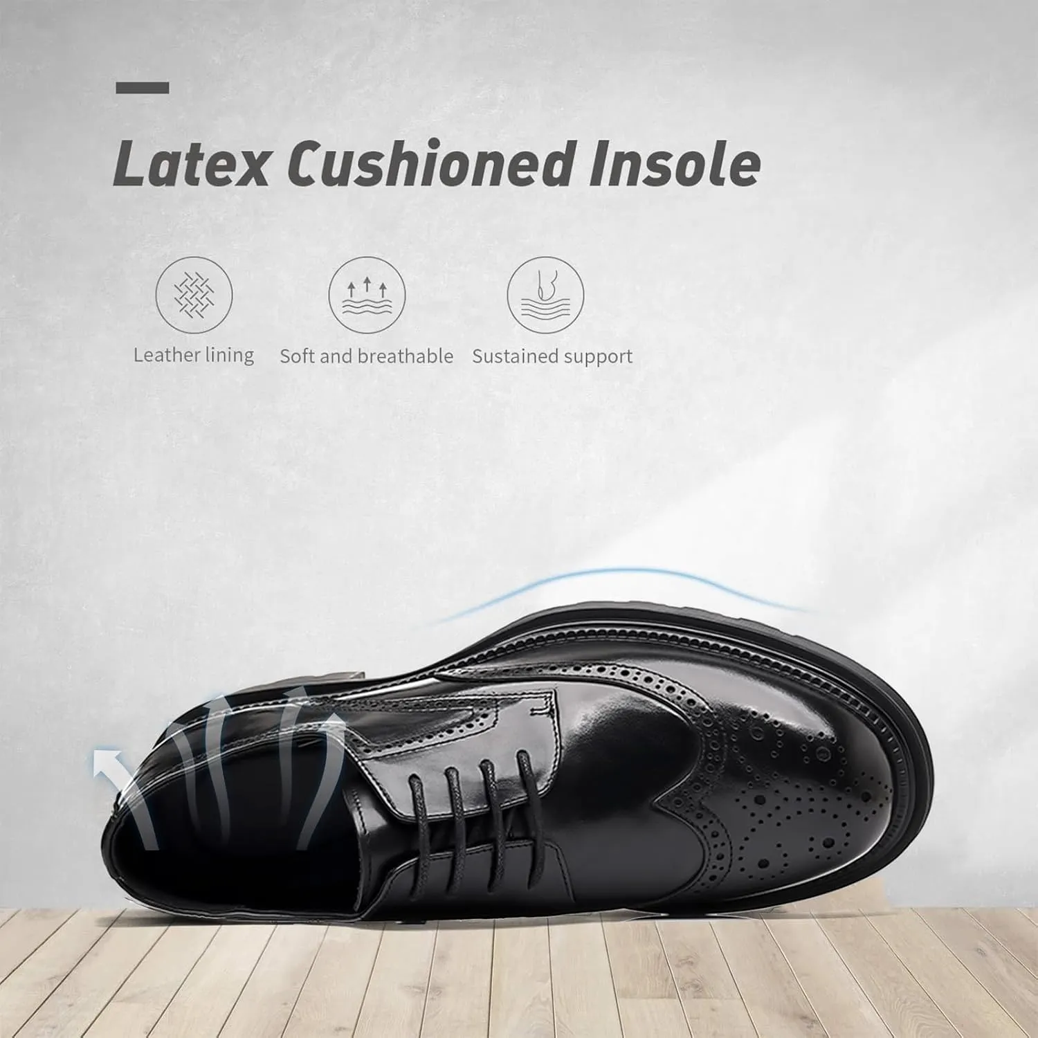Men's Comfortable Dress Wingtip Brogue Oxford Shoes Breathable Lightweight Genuine Leather Platform Round Toe Business Casual Oxfords
