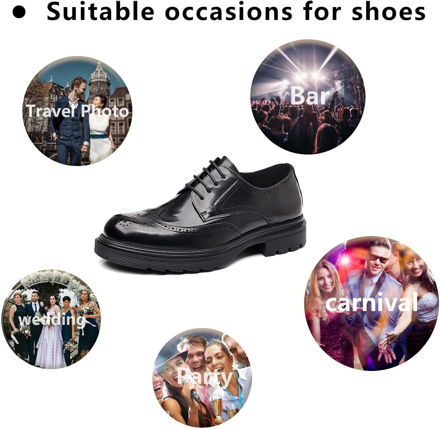 Men's Comfortable Dress Wingtip Brogue Oxford Shoes Breathable Lightweight Genuine Leather Platform Round Toe Business Casual Oxfords