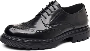 Men's Comfortable Dress Wingtip Brogue Oxford Shoes Breathable Lightweight Genuine Leather Platform Round Toe Business Casual Oxfords
