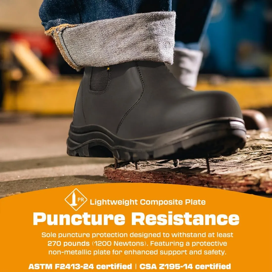 Men’s Composite-Toe Chelsea Work Boots 5666 | ASTM & CSA Certified | 100% Leather, Slip/Oil/Heat Resistant SafeTread Sole | Sizes 7-13 | Black/Brown