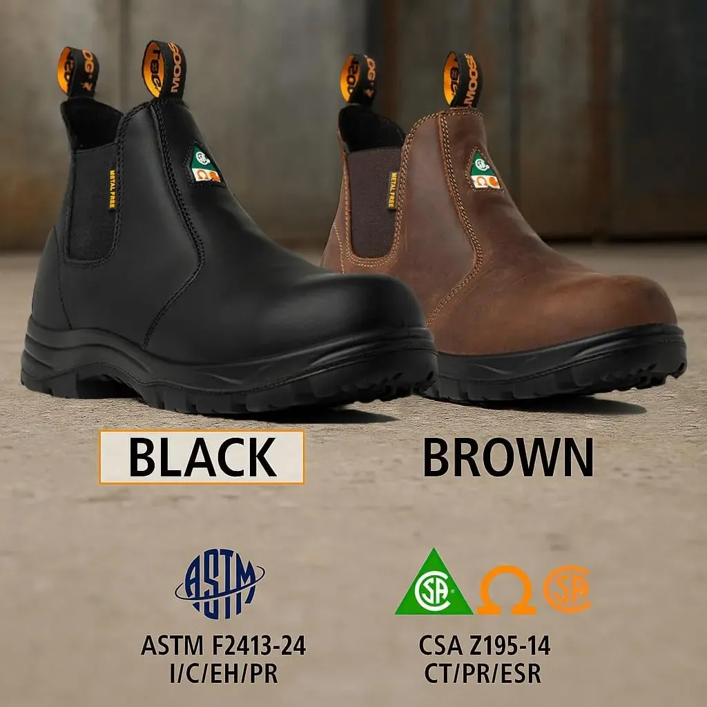 Men’s Composite-Toe Chelsea Work Boots 5666 | ASTM & CSA Certified | 100% Leather, Slip/Oil/Heat Resistant SafeTread Sole | Sizes 7-13 | Black/Brown