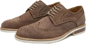 Mens Cow Suede Carved Derby Leather Shoes Retro Classic Comfortable Round Toe Low Heel Lace Up Casual Oxford Shoes Concise Brogue Business Dress Shoes