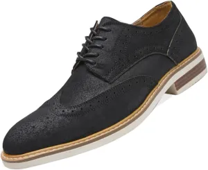 Mens Cow Suede Carved Derby Leather Shoes Retro Classic Comfortable Round Toe Low Heel Lace Up Casual Oxford Shoes Concise Brogue Business Dress Shoes