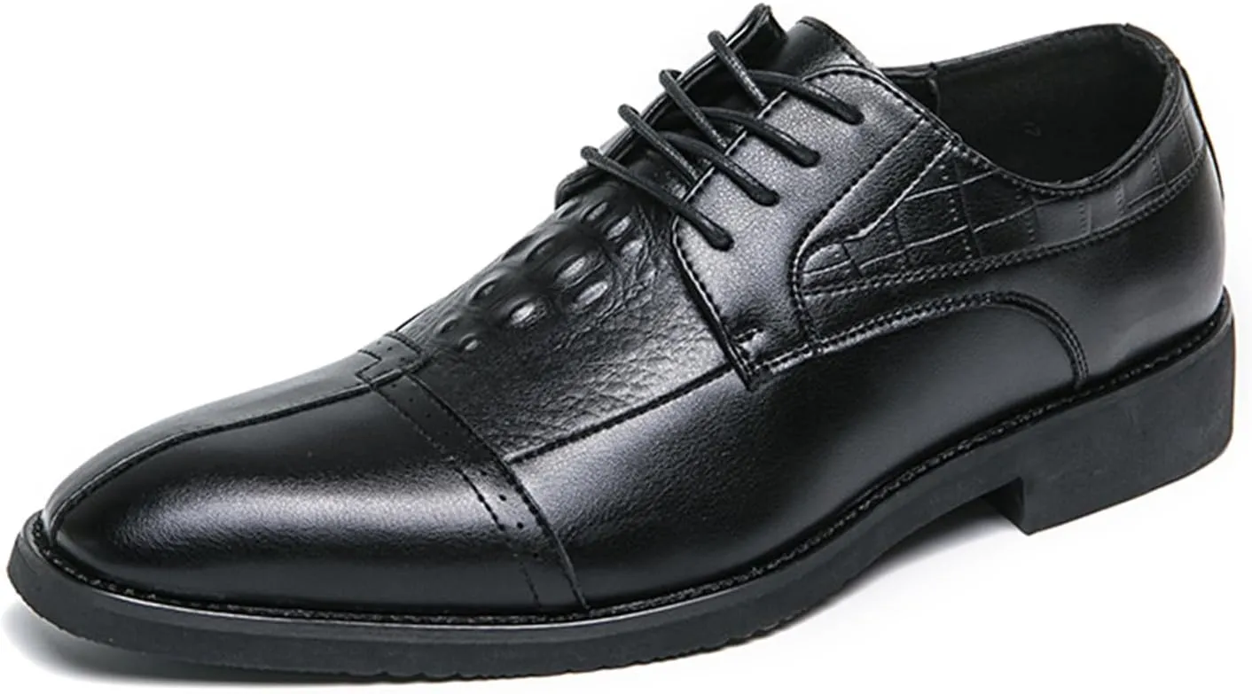Men's Crocodile Pattern Dress Oxford Shoes Classic Cap Toe Derby Shoes Fashion Business Formal Shoes