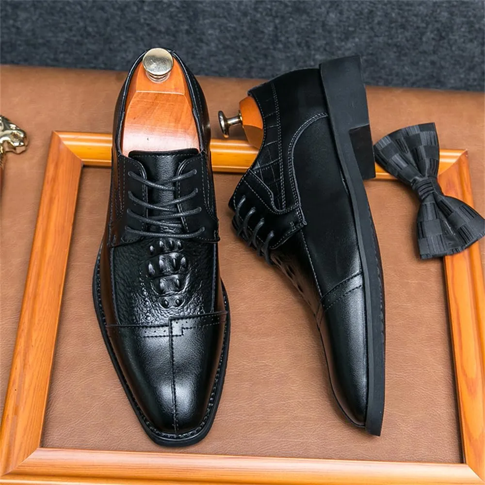 Men's Crocodile Pattern Dress Oxford Shoes Classic Cap Toe Derby Shoes Fashion Business Formal Shoes