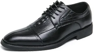 Men's Crocodile Pattern Dress Oxford Shoes Classic Cap Toe Derby Shoes Fashion Business Formal Shoes