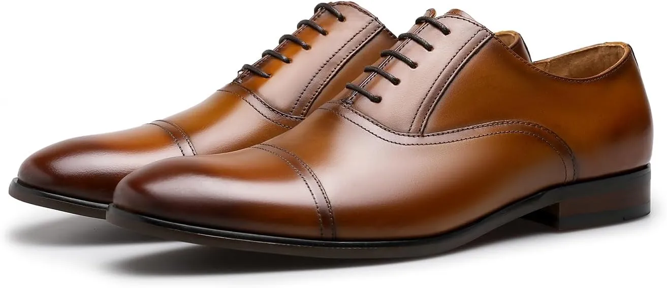 Men's Dress Shoes Leather Cap Toe Lace-up Oxfords