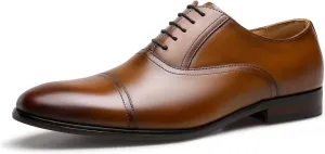 Men's Dress Shoes Leather Cap Toe Lace-up Oxfords