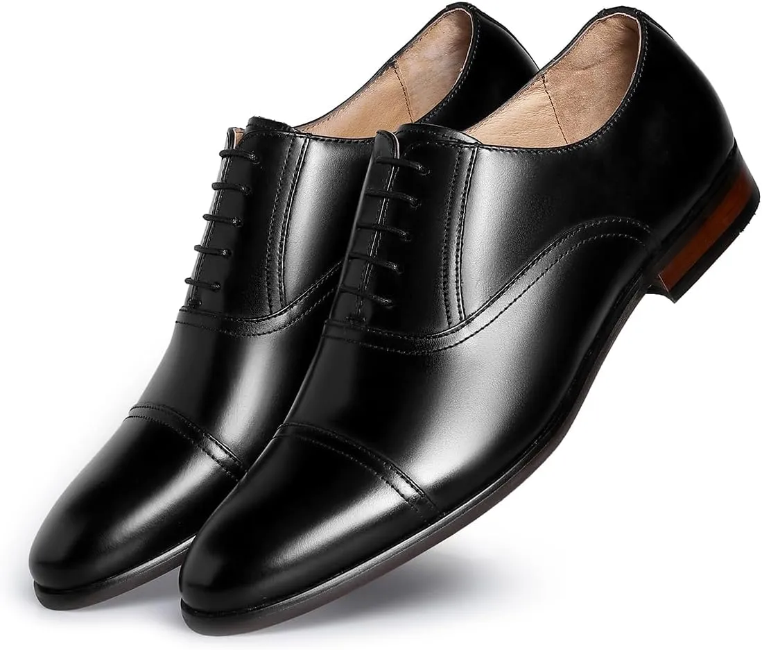 Men's Dress Shoes Leather Cap Toe Lace-up Oxfords