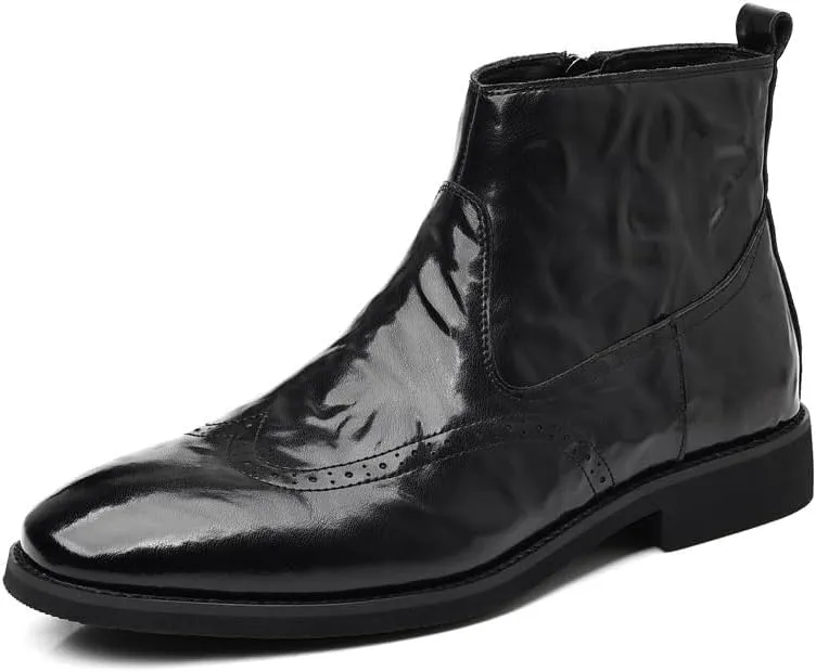 Men's Dress Shoes Slip On Pointed Toe Classic Formal Business Oxfords Shoes Casual Wedding Faux Patent Derby Shoe