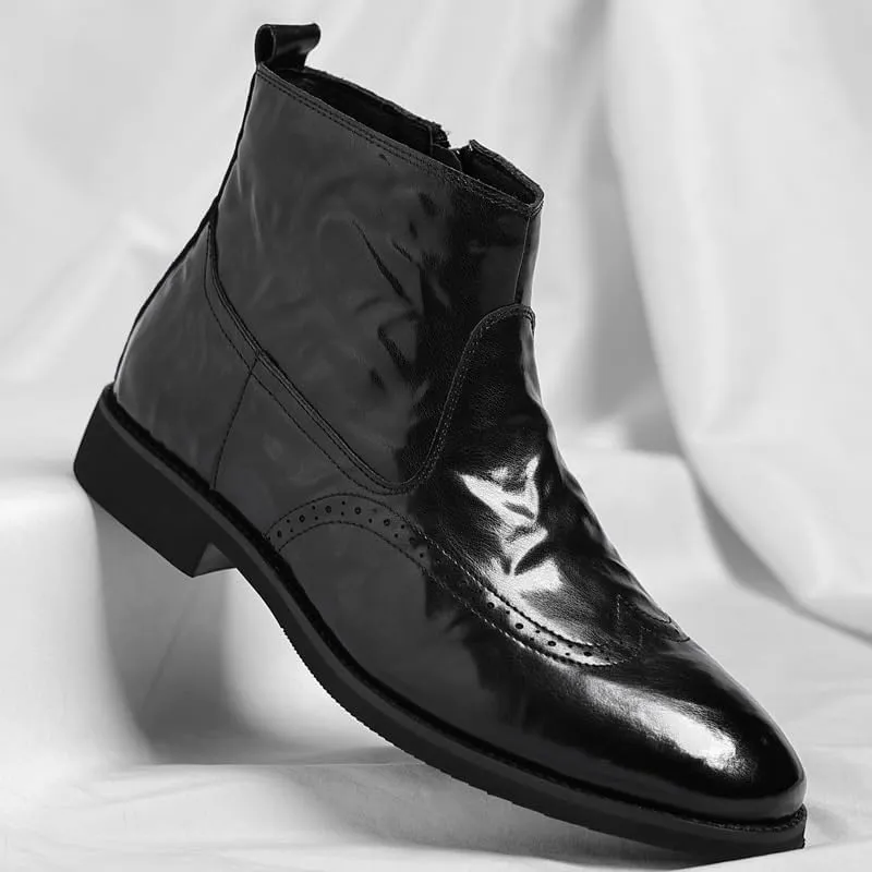 Men's Dress Shoes Slip On Pointed Toe Classic Formal Business Oxfords Shoes Casual Wedding Faux Patent Derby Shoe