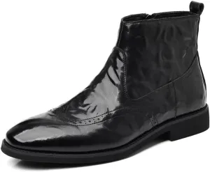 Men's Dress Shoes Slip On Pointed Toe Classic Formal Business Oxfords Shoes Casual Wedding Faux Patent Derby Shoe