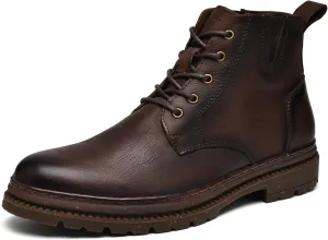Mens Fashion Dress Boots - Black Genuine Leather Classic Brogue Style Oxford Ankle Boots
