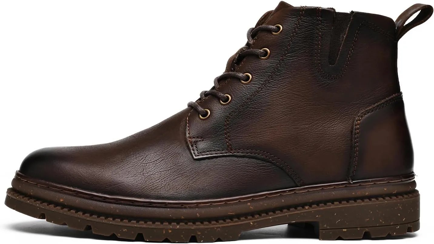 Mens Fashion Dress Boots - Black Genuine Leather Classic Brogue Style Oxford Ankle Boots
