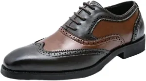 Mens Formal Shoes Dress Oxford Fashion Lace Up Outdoor Brogue Faux Leather Party Wedding Heel Non Slip Anti-Slip Low Top Rubber Sole Classic