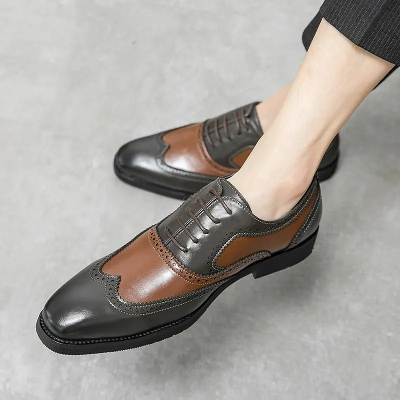 Mens Formal Shoes Dress Oxford Fashion Lace Up Outdoor Brogue Faux Leather Party Wedding Heel Non Slip Anti-Slip Low Top Rubber Sole Classic