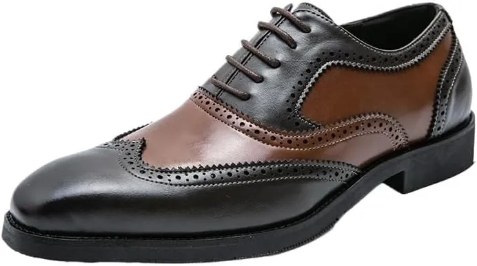Mens Formal Shoes Dress Oxford Fashion Lace Up Outdoor Brogue Faux Leather Party Wedding Heel Non Slip Anti-Slip Low Top Rubber Sole Classic