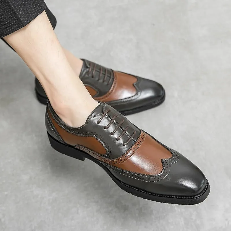 Mens Formal Shoes Dress Oxford Fashion Lace Up Outdoor Brogue Faux Leather Party Wedding Heel Non Slip Anti-Slip Low Top Rubber Sole Classic