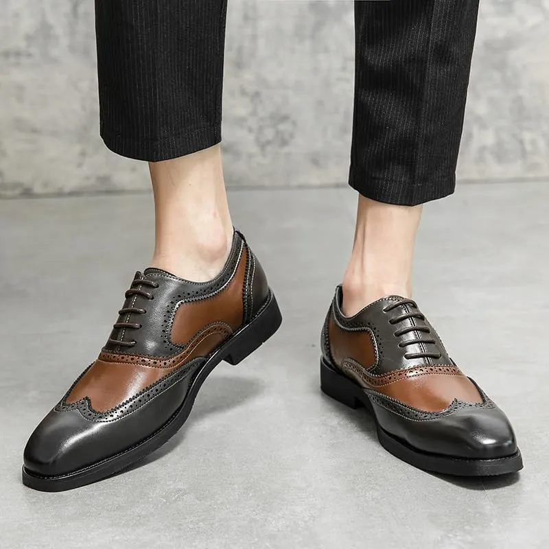 Mens Formal Shoes Dress Oxford Fashion Lace Up Outdoor Brogue Faux Leather Party Wedding Heel Non Slip Anti-Slip Low Top Rubber Sole Classic