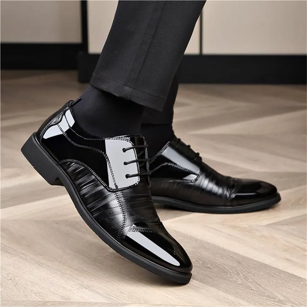 Men's Genuine Leather Oxford Dress Shoes - Formal Business Brogue Wingtip Retro Style