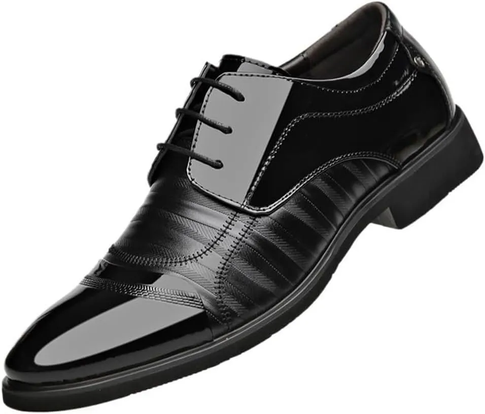Men's Genuine Leather Oxford Dress Shoes - Formal Business Brogue Wingtip Retro Style