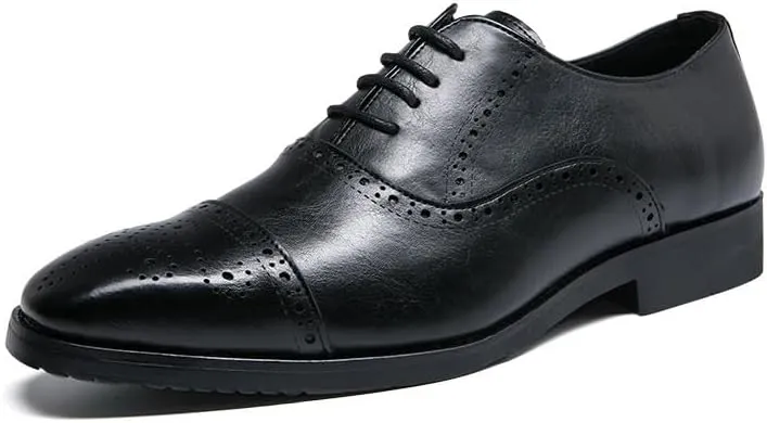 Men's Genuine Leather Oxfords Shoes Mens Fashion Classic Pointed Toe Dress Shoes Non-Slip Softsole Formal Derby Shoes(Black,10)