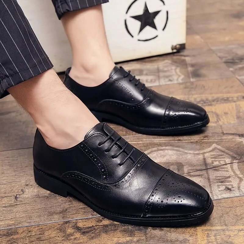 Men's Genuine Leather Oxfords Shoes Mens Fashion Classic Pointed Toe Dress Shoes Non-Slip Softsole Formal Derby Shoes(Black,10)