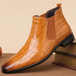 Men's High-Top Glossy Leather Chelsea Boots Size 48